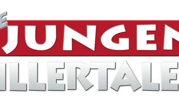 Ein Logo mit dem Namen "Die Jungen Zillertaler" in auffälligen roten und silbernen Buchstaben. Es vermittelt eine dynamische und fröhliche Atmosphäre.