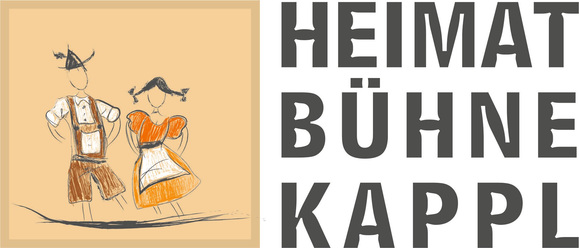 Ein Simply skizziertes Paar in traditioneller Tracht. Der Text "HEIMAT BÜHNE KAPPLI" begleitet das Bild.