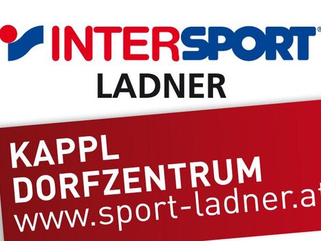 Das Bild zeigt das Logo von Intersport Ladner mit dem Schriftzug „Kappl Dorfzentrum“. Darunter befindet sich die Website-Adresse „www.sport-ladner.at“.