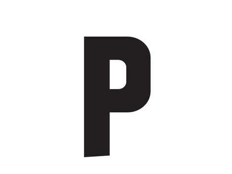 Ein großes, schwarzes "P" auf weißem Hintergrund. Das Design ist einfach und klar.